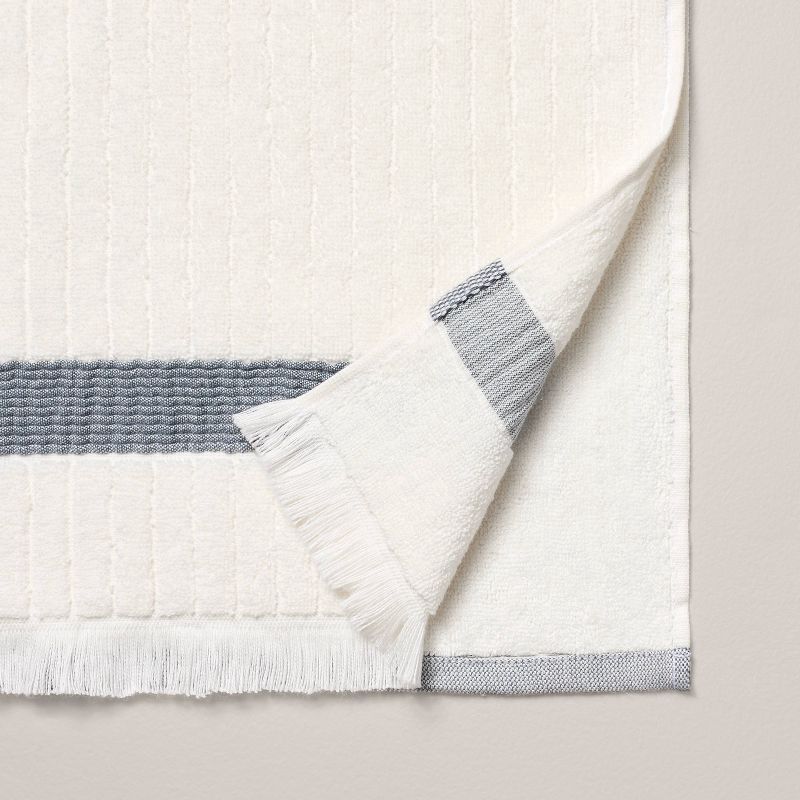 slide 4 of 4, Hearth & Hand with Magnolia Textured Stripe Terry Hand Towel with Fringe Blue/Cream - Hearth & Hand™ with Magnolia, 1 ct