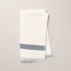 Hearth & Hand with Magnolia Textured Stripe Terry Hand Towel with Fringe Blue/Cream - Hearth & Hand™ with Magnolia