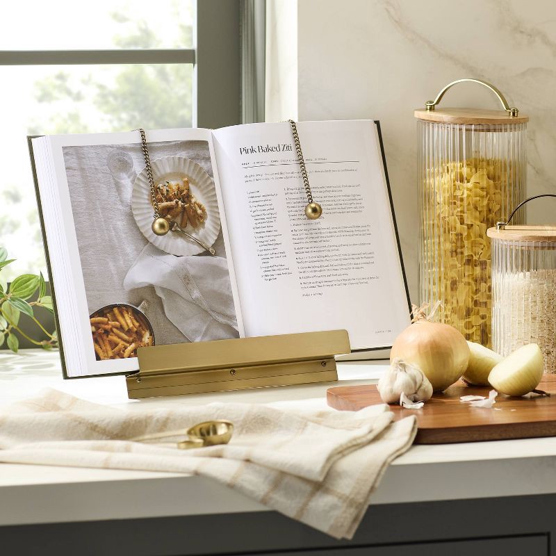slide 2 of 4, Hearth & Hand with Magnolia Brass Cookbook Holder with Weighted Chains - Hearth & Hand™ with Magnolia, 1 ct