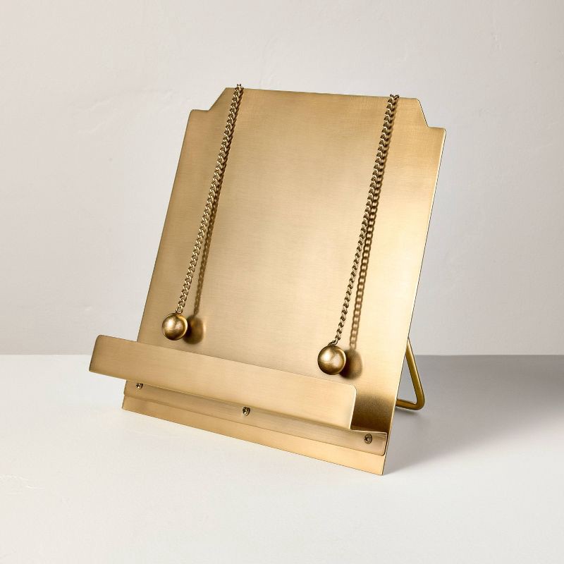 slide 1 of 4, Hearth & Hand with Magnolia Brass Cookbook Holder with Weighted Chains - Hearth & Hand™ with Magnolia, 1 ct