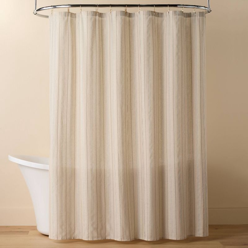 slide 1 of 3, Hearth & Hand with Magnolia Vertical Stripe Shower Curtain Green/Cream - Hearth & Hand™ with Magnolia, 1 ct