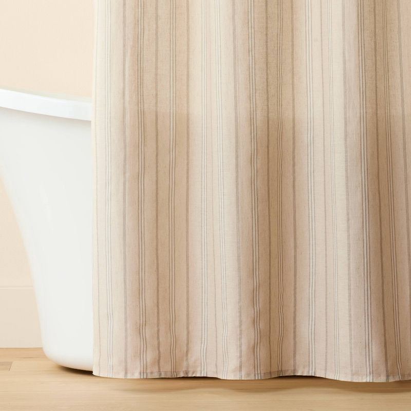slide 3 of 3, Hearth & Hand with Magnolia Vertical Stripe Shower Curtain Green/Cream - Hearth & Hand™ with Magnolia, 1 ct