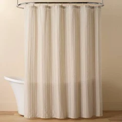 Hearth & Hand with Magnolia Vertical Striped Shower Curtain Green/Cream - Hearth & Hand™ with Magnolia