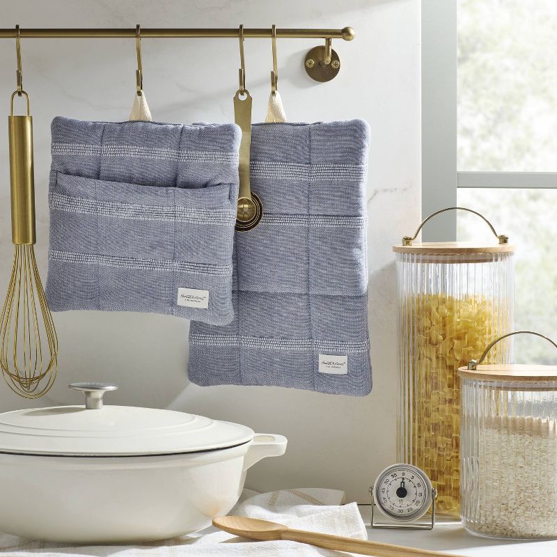 slide 2 of 3, Hearth & Hand with Magnolia 2pc Textured Stripe Potholder Set Blue - Hearth & Hand™ with Magnolia, 2 ct