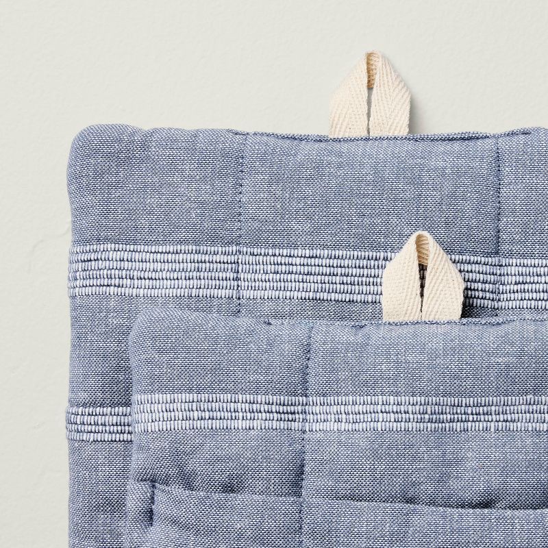 slide 3 of 3, Hearth & Hand with Magnolia 2pc Textured Stripe Potholder Set Blue - Hearth & Hand™ with Magnolia, 2 ct