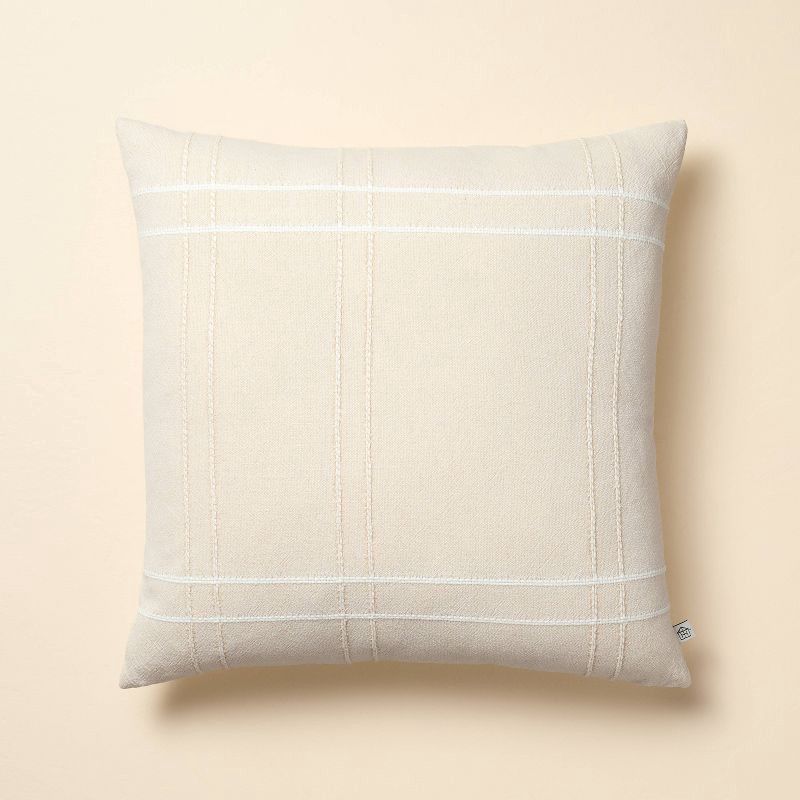 slide 1 of 4, Hearth & Hand with Magnolia 18"x18" Cross Stripe Square Throw Pillow Washed Tan - Hearth & Hand™ with Magnolia, 1 ct