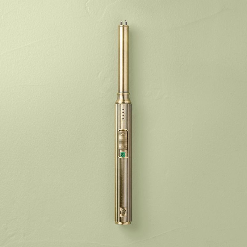 slide 1 of 4, Hearth & Hand with Magnolia Ribbed Brass Battery Rechargeable Stick Lighter - Hearth & Hand™ with Magnolia, 1 ct