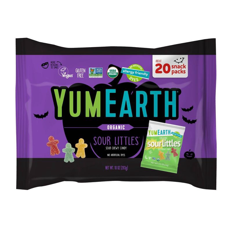 slide 1 of 9, YumEarth Halloween Sour Littles Laydown Bag Candy - 10oz/20ct, 10 oz; 20 ct