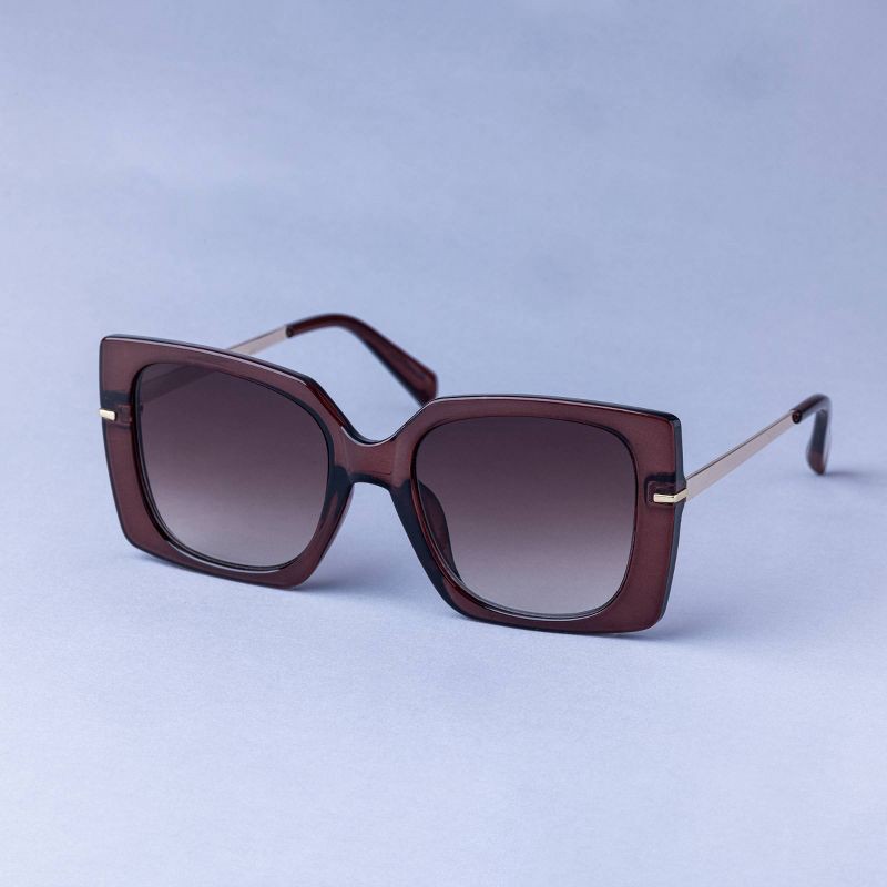 slide 2 of 2, Women's Square Oversize Butterfly Plastic and Metal Sunglasses - A New Day™ - Walnut Brown: Maximum UV Protection, Medium Fit, 1 ct