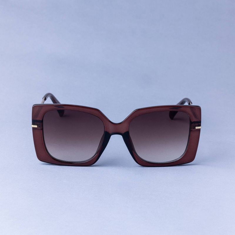 slide 1 of 2, Women's Square Oversize Butterfly Plastic and Metal Sunglasses - A New Day™ - Walnut Brown: Maximum UV Protection, Medium Fit, 1 ct