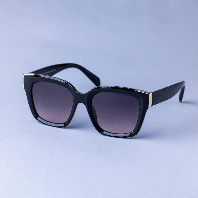 slide 2 of 2, Women's Square with Metal Sunglasses - A New Day™ Black: UV Protection, Recycled Plastic Frame, 1 ct