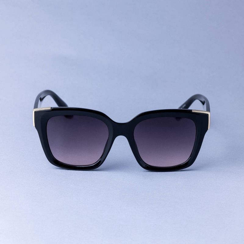 slide 1 of 2, Women's Square with Metal Sunglasses - A New Day™ Black: UV Protection, Recycled Plastic Frame, 1 ct