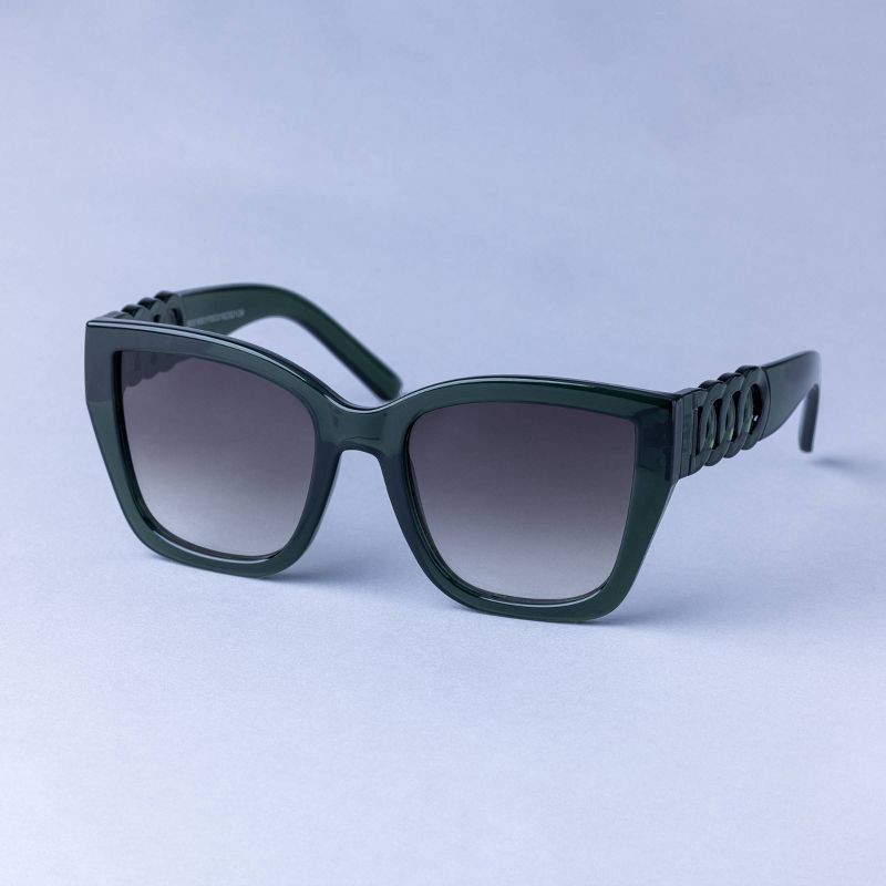 slide 2 of 2, Women's Square Chain Temple Sunglasses - A New Day™ Forest Green: UV Protection, Recycled Plastic Frame, 1 ct