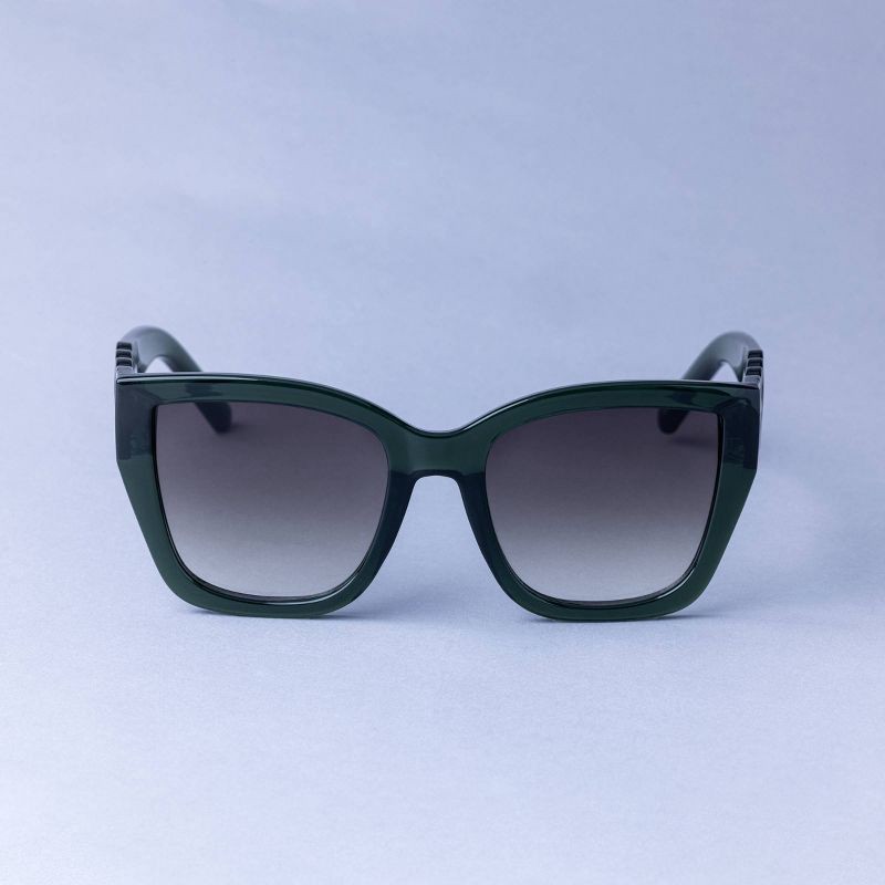 slide 1 of 2, Women's Square Chain Temple Sunglasses - A New Day™ Forest Green: UV Protection, Recycled Plastic Frame, 1 ct