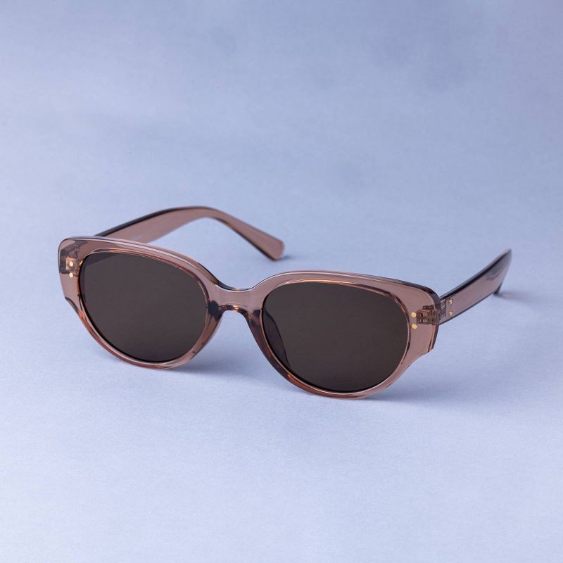 slide 2 of 2, Women's Oval Cateye Sunglasses - A New Day™ Brown: UV Protection, Recycled Plastic Frame, 1 ct