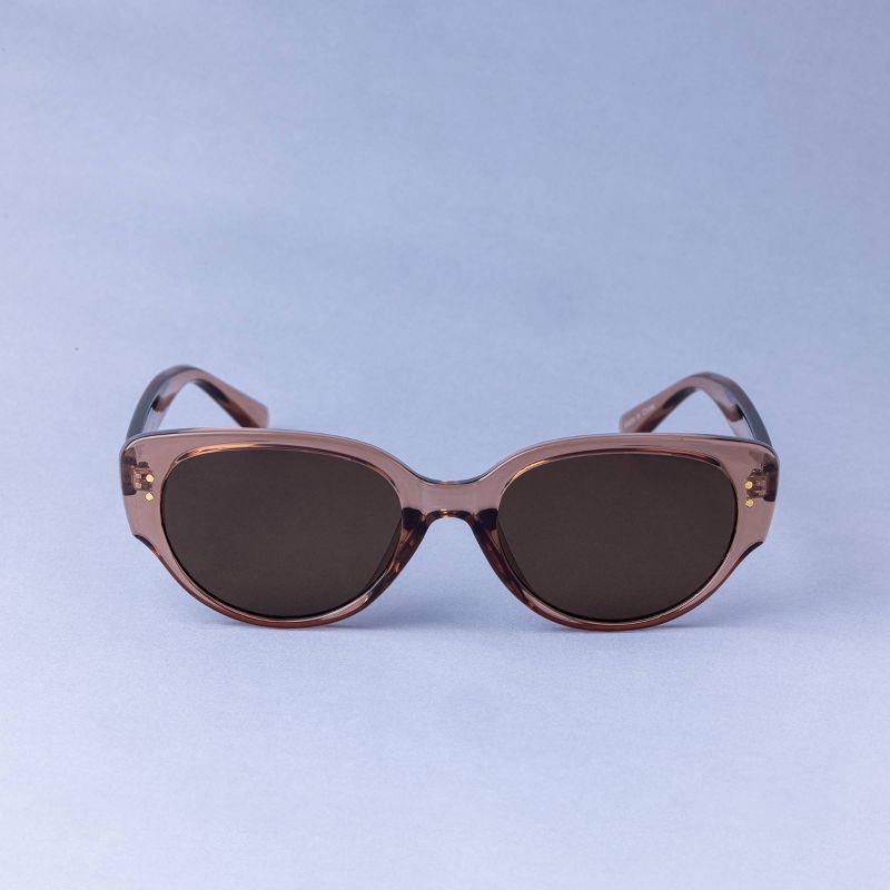 slide 1 of 2, Women's Oval Cateye Sunglasses - A New Day™ Brown: UV Protection, Recycled Plastic Frame, 1 ct