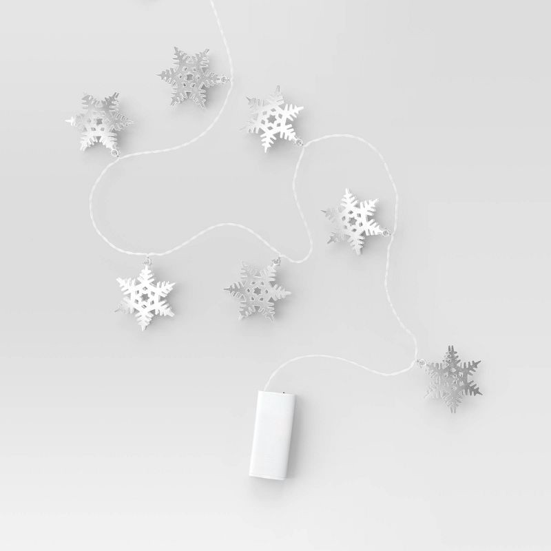 slide 4 of 4, 8' Metal Christmas Snowflake 15 LED Battery Operated String Light Silver - Wondershop™, 1 ct