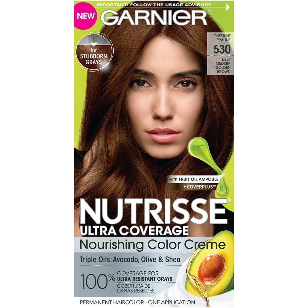 slide 1 of 7, Garnier Nutrisse Ultra Coverage Hair Color 530 Deep Medium Golden Brown Chestnut Praline, 1 kit