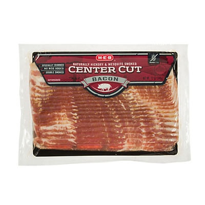 slide 1 of 1, H-E-B Center Cut Mesquite and Hickory Smoked Bacon, 12 oz