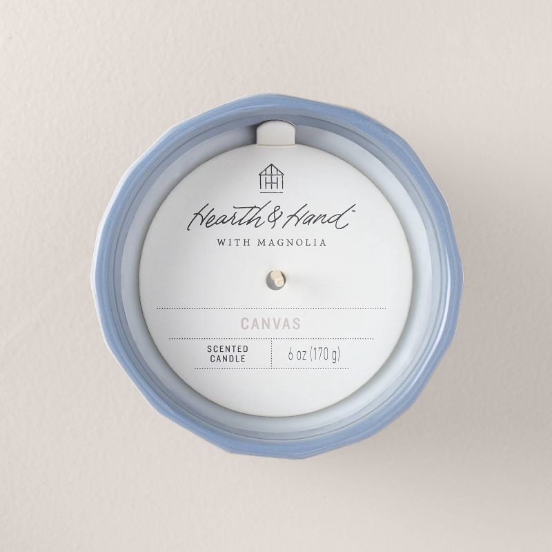 slide 3 of 3, Hearth & Hand with Magnolia Speckle-Faceted Ceramic Canvas Jar Candle Blue/White 6oz - Hearth & Hand™ with Magnolia, 6 oz