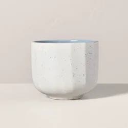 Hearth & Hand with Magnolia Speckle-Faceted Ceramic Canvas Jar Candle Blue/White 6oz - Hearth & Hand™ with Magnolia