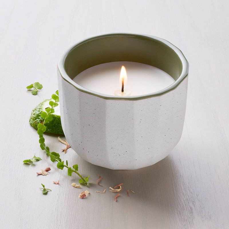 slide 2 of 3, Hearth & Hand with Magnolia Speckle-Faceted Ceramic Bergamot Jar Candle Green/White 6oz - Hearth & Hand™ with Magnolia, 6 oz