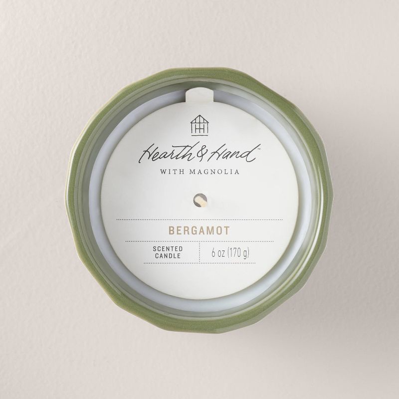 slide 3 of 3, Hearth & Hand with Magnolia Speckle-Faceted Ceramic Bergamot Jar Candle Green/White 6oz - Hearth & Hand™ with Magnolia, 6 oz