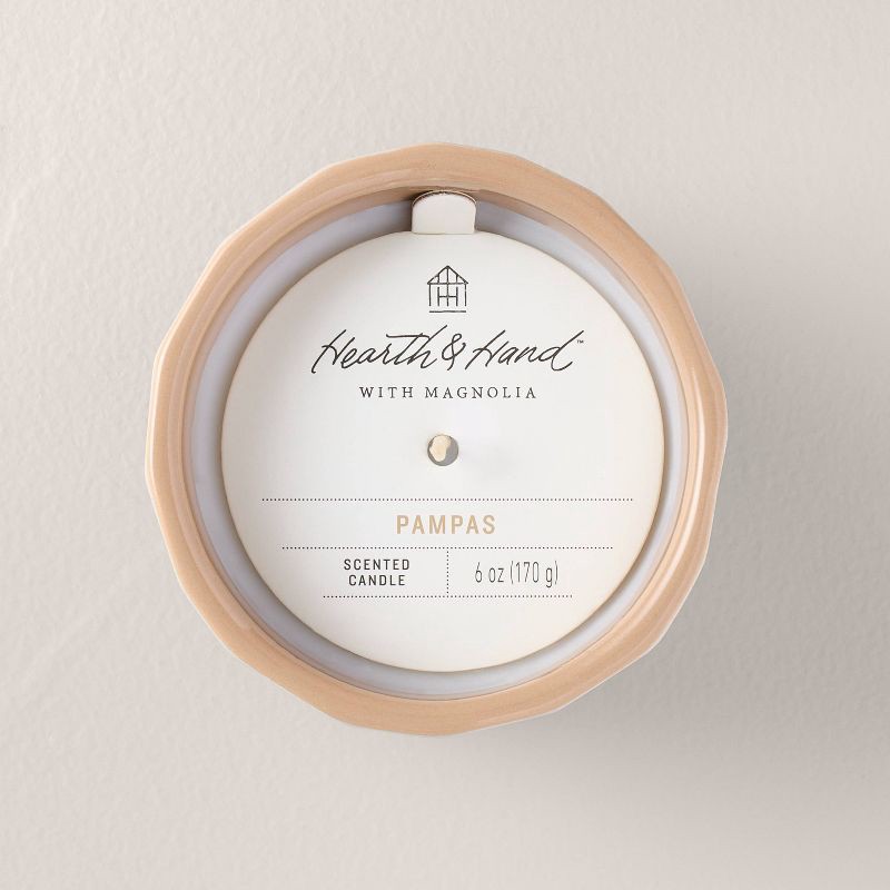 slide 3 of 3, Hearth & Hand with Magnolia Speckle-Faceted Ceramic Pampas Jar Candle Brown/White 6oz - Hearth & Hand™ with Magnolia, 6 oz