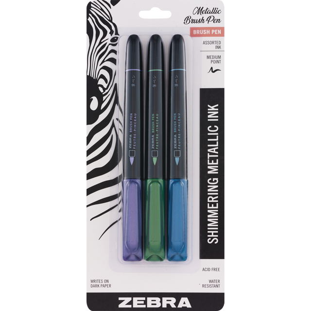slide 1 of 1, Zebra Brush Penfash Metallic, 3pk, 1 ct