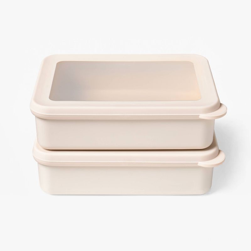 slide 1 of 4, 4pc (Set of 2) 3c Plastic Rectangle Food Storage Container Set Cream - Figmint™, 4 ct
