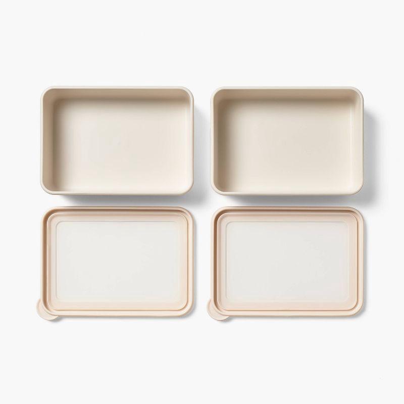 slide 3 of 4, 4pc (Set of 2) 3c Plastic Rectangle Food Storage Container Set Cream - Figmint™, 4 ct