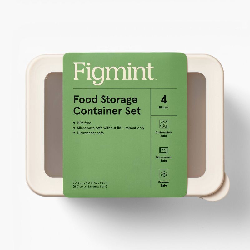 slide 4 of 4, 4pc (Set of 2) 3c Plastic Rectangle Food Storage Container Set Cream - Figmint™, 4 ct