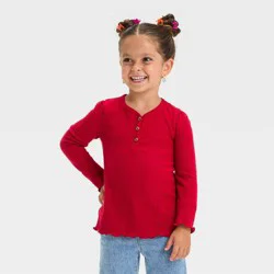 Toddler Girls' Long Sleeve Henley T-Shirt - Cat & Jack™ Dark Red 18M