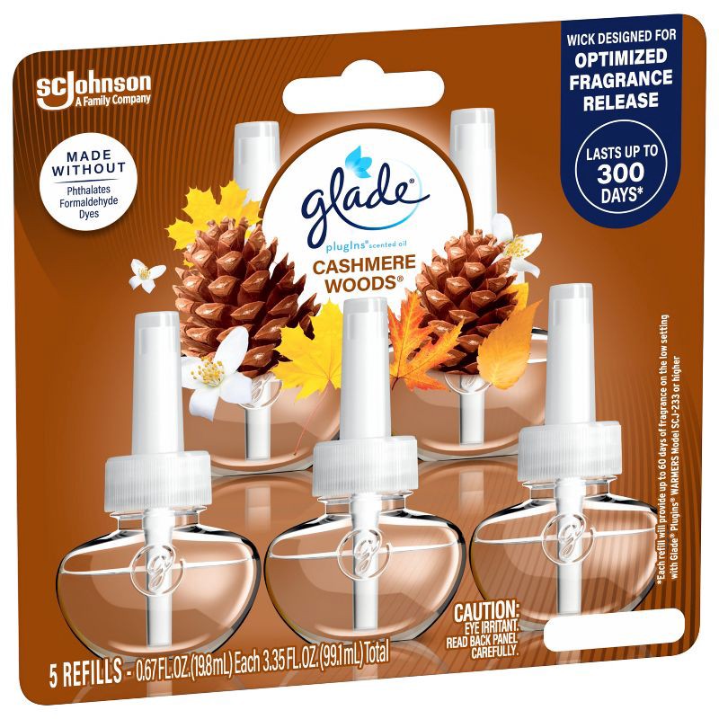 slide 16 of 16, Glade Air Freshener Plug Ins Scented Oil Diffuser Refills - Cashmere Woods - 3.35 fl oz/5pk, 5 ct; 3.35 fl oz