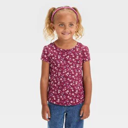 Toddler Girls' Short Sleeve Floral T-Shirt - Cat & Jack™ Burgundy 2T