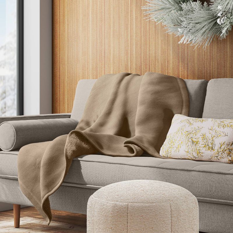 slide 2 of 5, Oversized Casual Chenille Throw with Faux Shearling Reverse Neutral - Threshold™: Lightweight, 50x70", Machine Washable, 1 ct