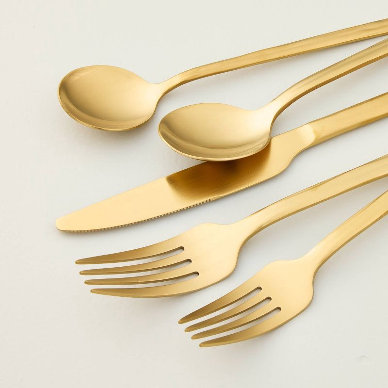 slide 3 of 3, Hearth & Hand with Magnolia 5pc Stainless Steel Flatware Set Gold - Hearth & Hand™ with Magnolia, 5 ct