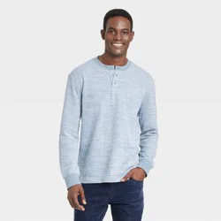 Men's Long Sleeve Textured Henley T-Shirt - Goodfellow & Co™ Blue S