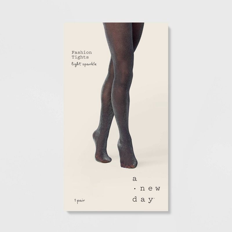 slide 2 of 2, Women's Opaque Sparkle Tights - A New Day™ Black/Silver L/XL, 1 ct
