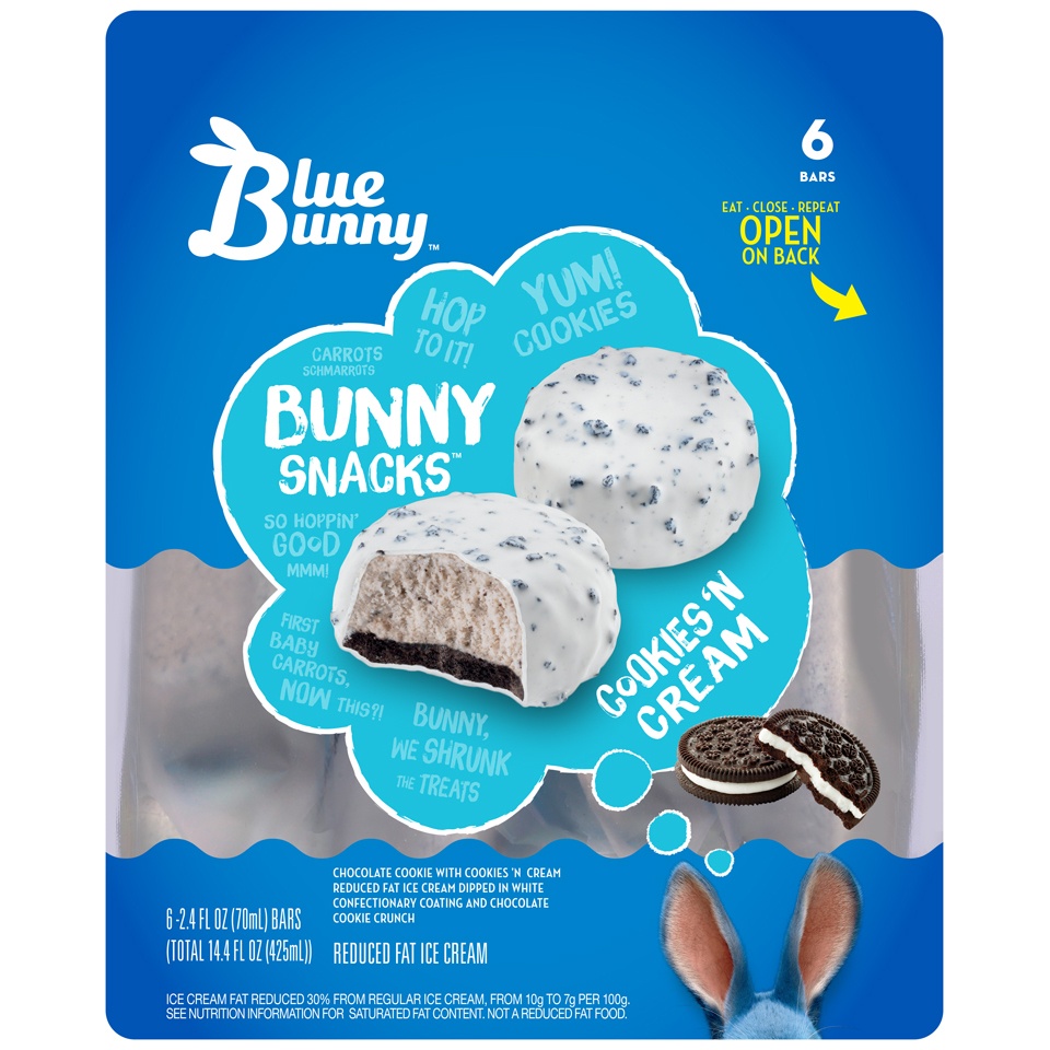 slide 2 of 9, Blue Bunny Bunny Snacks Cookies 'N Cream Ice Cream Snack, 6 ct