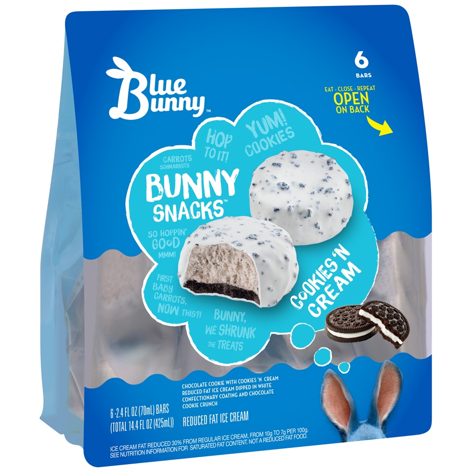 slide 3 of 9, Blue Bunny Bunny Snacks Cookies 'N Cream Ice Cream Snack, 6 ct