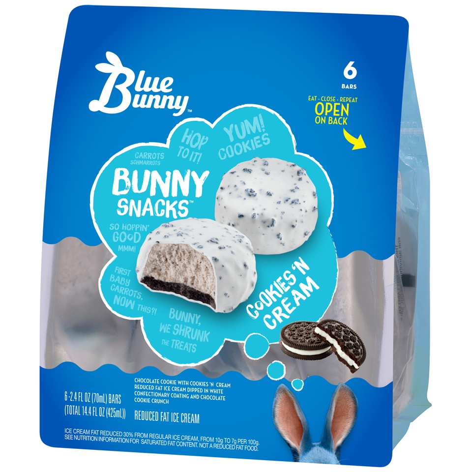 slide 4 of 9, Blue Bunny Bunny Snacks Cookies 'N Cream Ice Cream Snack, 6 ct