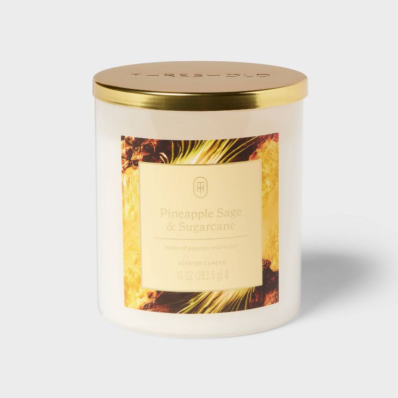 slide 1 of 3, 10oz Glass Jar Candle with Lid Pineapple Sage and Sugarcane - Threshold™, 10 oz
