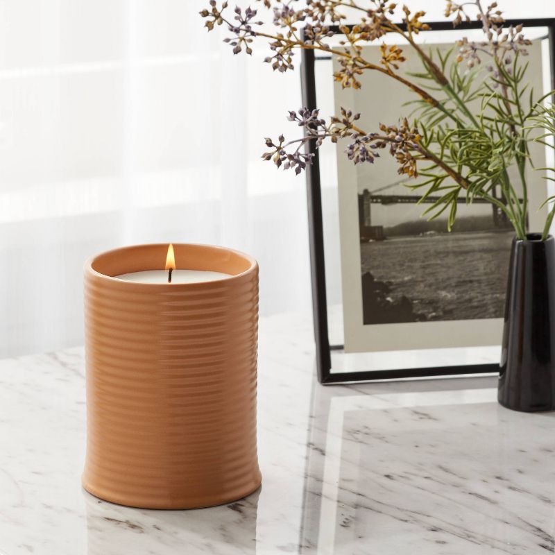 slide 2 of 4, 14oz Ceramic Ribbed Jar Candle Coconut White Woods - Threshold™, 14 oz