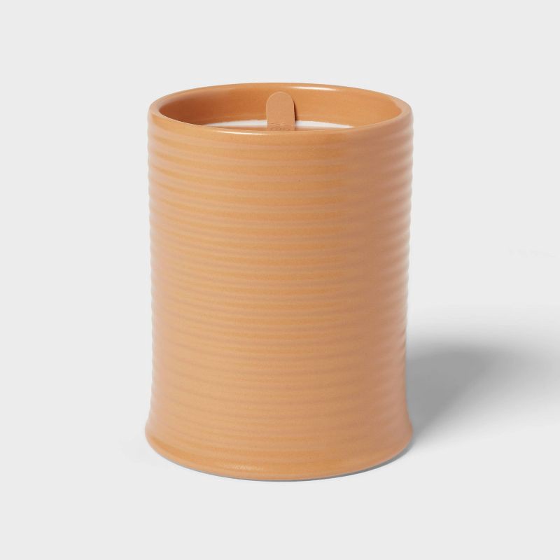 slide 1 of 4, 14oz Ceramic Ribbed Jar Candle Coconut White Woods - Threshold™, 14 oz