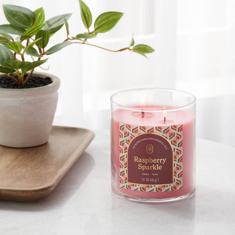 slide 2 of 3, 2-Wick Glass Jar Candle with Lid Raspberry Sparkle 15.1oz - Threshold™, 15.1 oz