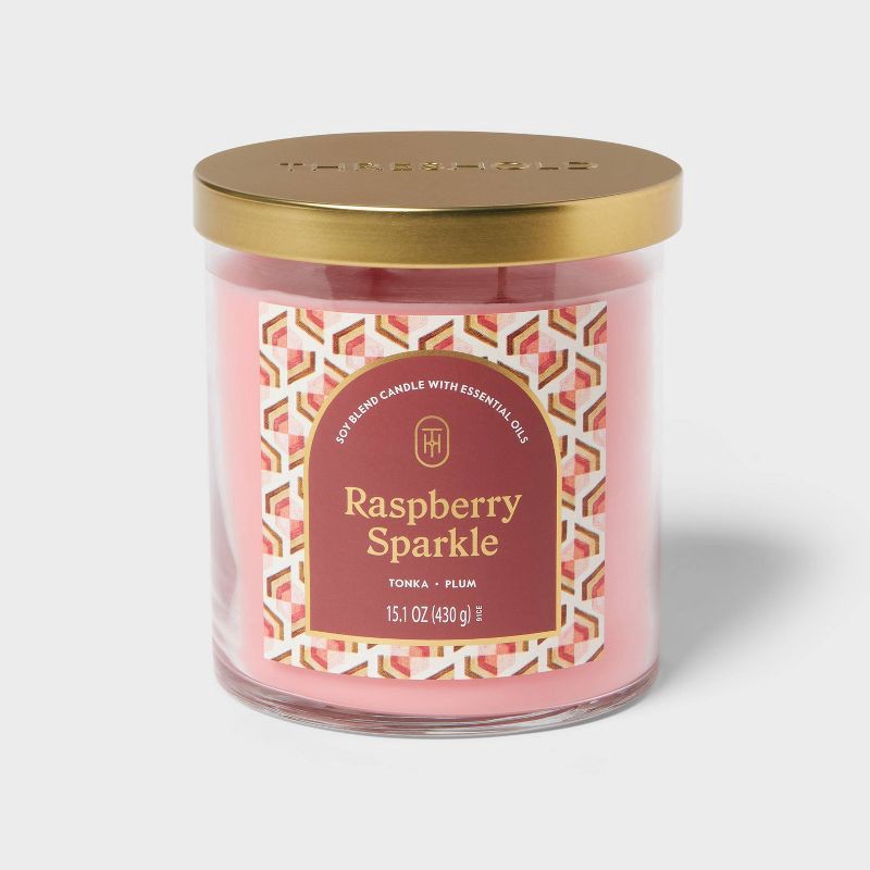 slide 1 of 3, 2-Wick Glass Jar Candle with Lid Raspberry Sparkle 15.1oz - Threshold™, 15.1 oz