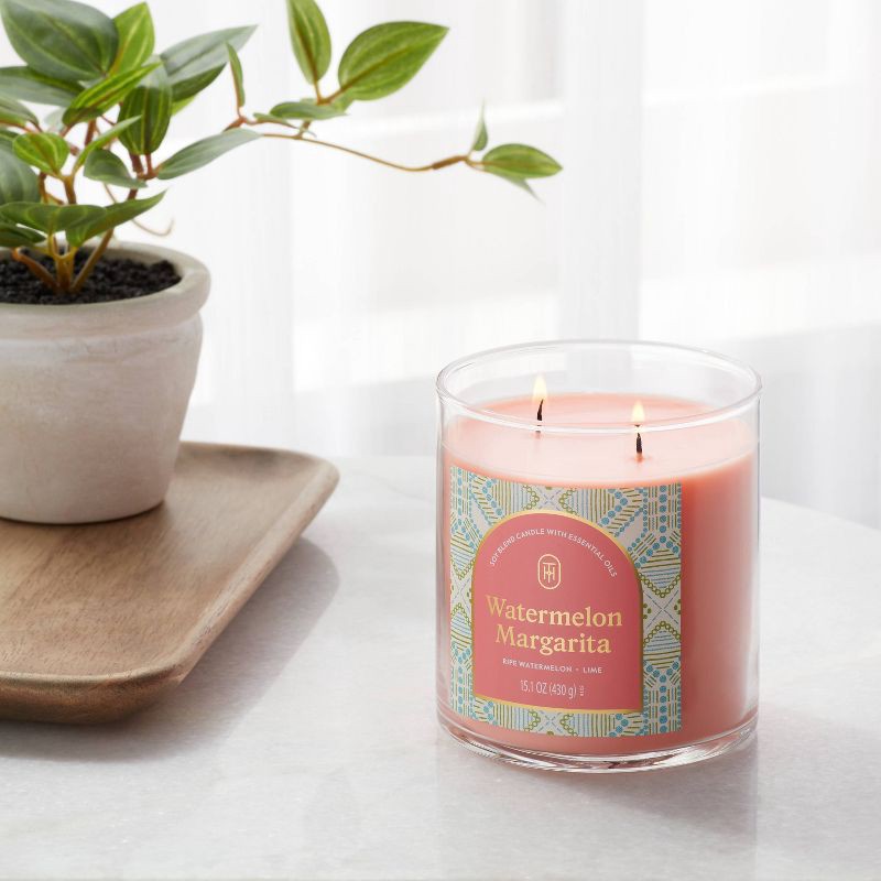 slide 2 of 3, 2-Wick Glass Jar Candle with Lid Watermelon Margarita 15.1oz - Threshold™, 15.1 oz