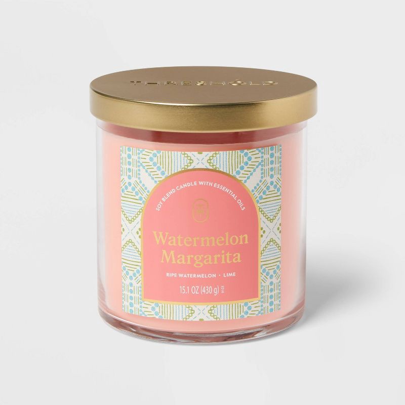 slide 1 of 3, 2-Wick Glass Jar Candle with Lid Watermelon Margarita 15.1oz - Threshold™, 15.1 oz