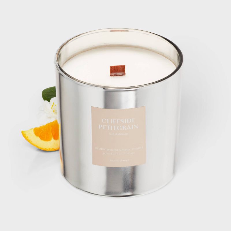 slide 3 of 4, 19.3oz Wooden Wick Jar Candle Petitgrain Canyon - Threshold™, 19.3 oz